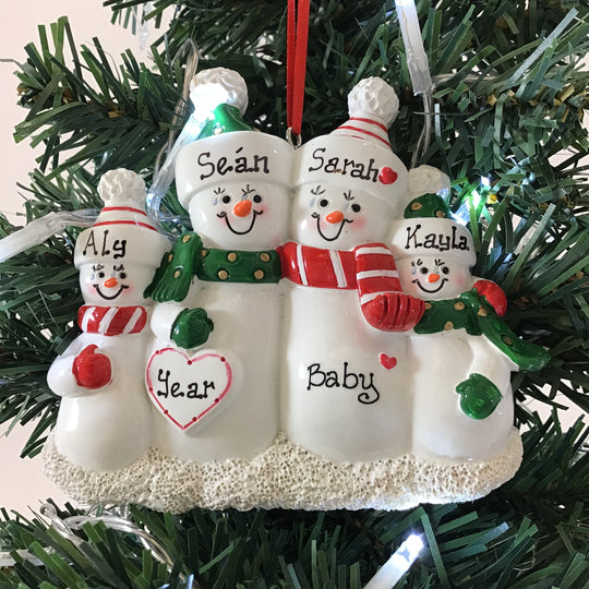 Personalised Christmas Decorations - Expecting Baby Bump Family of 4