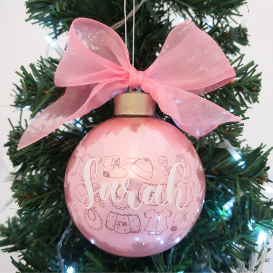 Personalised Luxury Christmas Light Up Bauble - Baby Girl Bibs & Bobs - 8cm