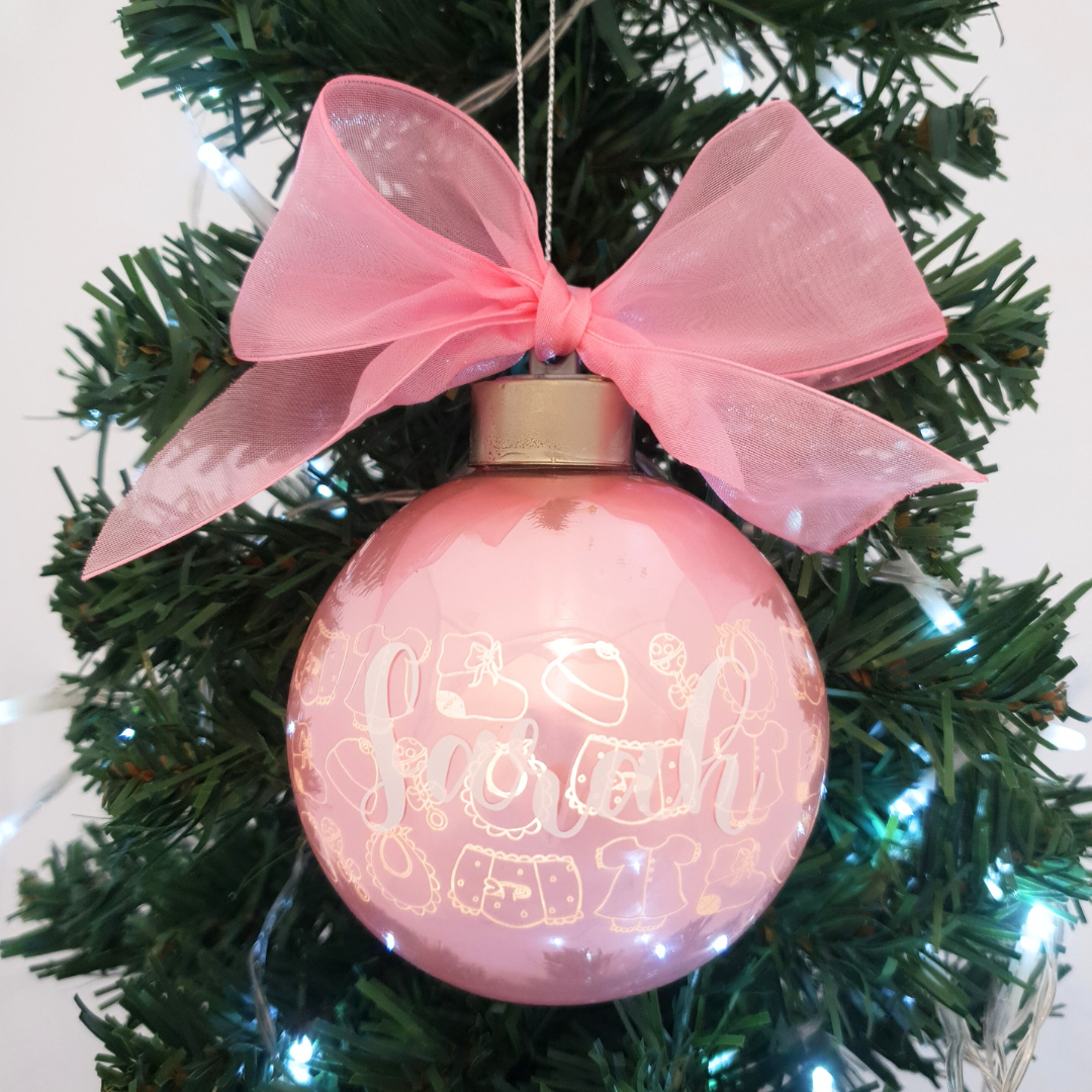 Personalised Luxury Christmas Light Up Bauble - Baby Girl Bibs & Bobs - 8cm