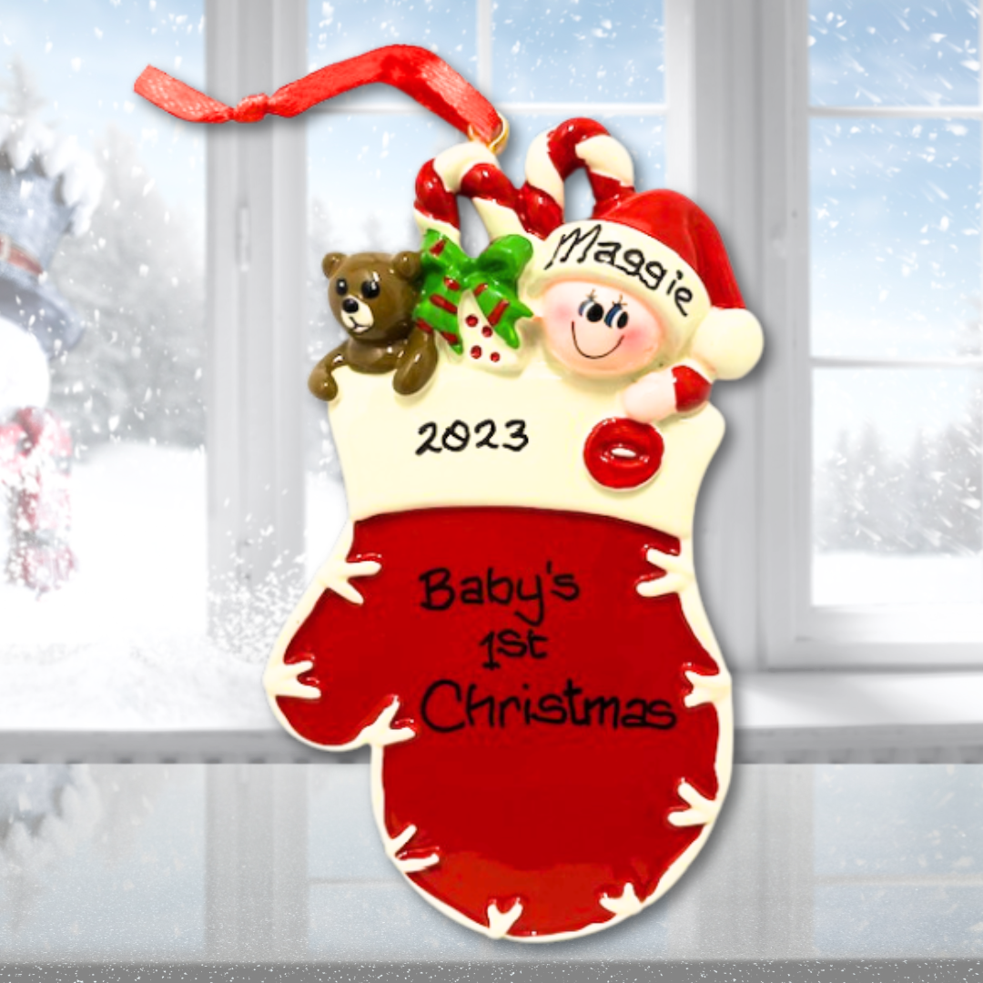Personalised Baby's 1st Christmas Ornament - Christmas Mitten -
