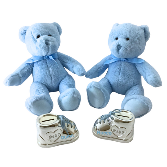 Twin Gift Set Bear and Bootie Personalised Money Box