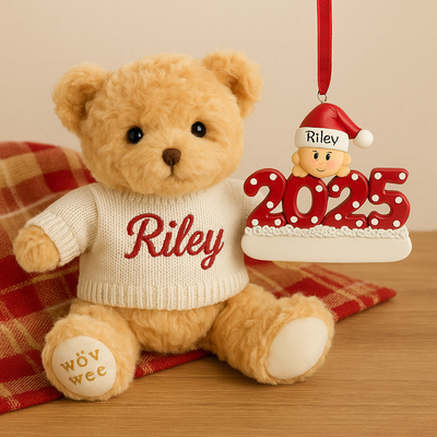 Personalised Gift Set - Bailey Bear and Christmas Ornament - 2025 Red