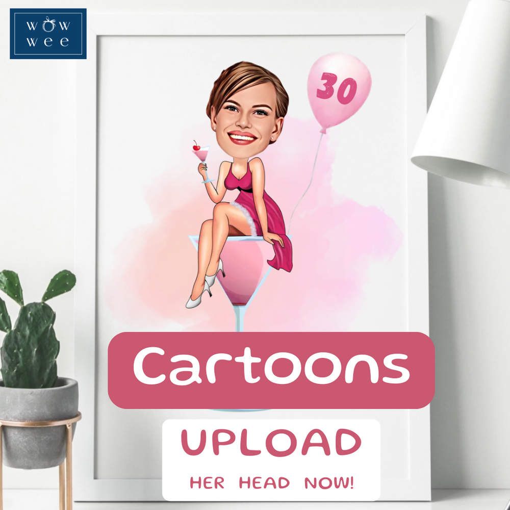 Personalised Birthday Framed Print for Women with Caricature - Cocktail Glass