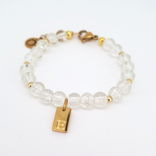 Personalised Christening Bracelet - Crackle Glass Beads & Gold