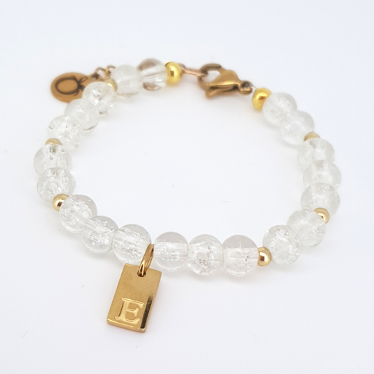 Personalised Christening Bracelet - Crackle Glass Beads & Gold
