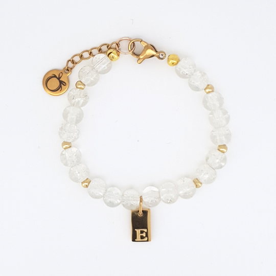 Personalised Christening Bracelet - Crackle Glass Beads & Gold