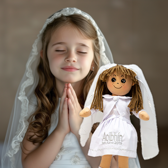 Personalised Communion Rag Doll - Brown Hair