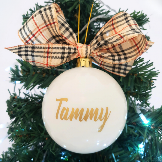 Personalised Luxury Christmas Bauble - Burberry Glam - 8cm