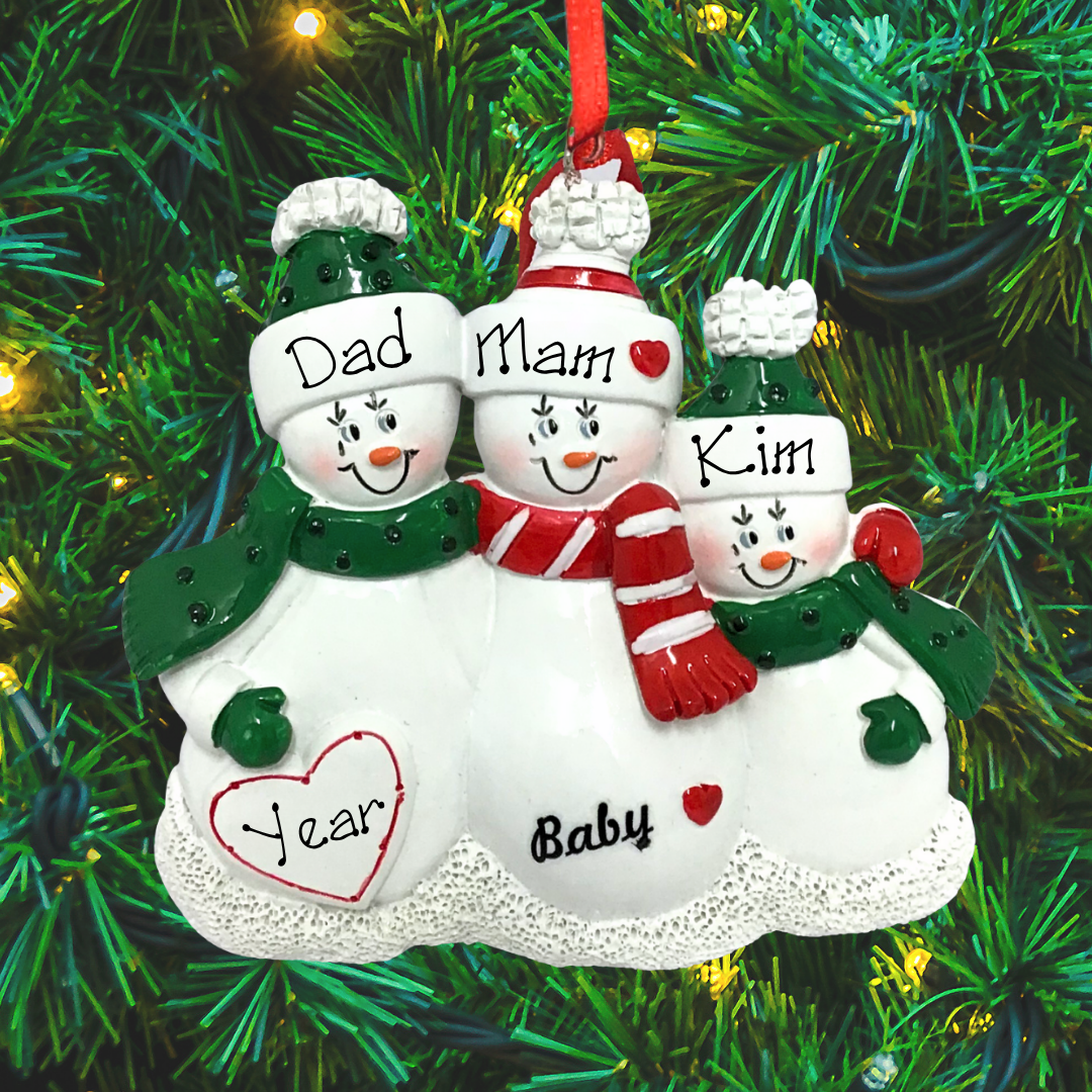 Personalised Christmas Ornament - Expecting Baby Bump Family of 3