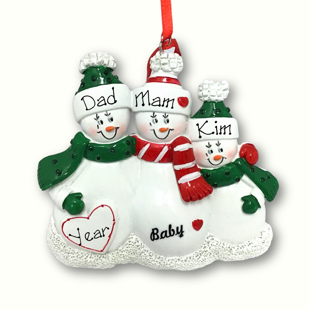 Personalised Christmas Ornament - Expecting Baby Bump Family of 3