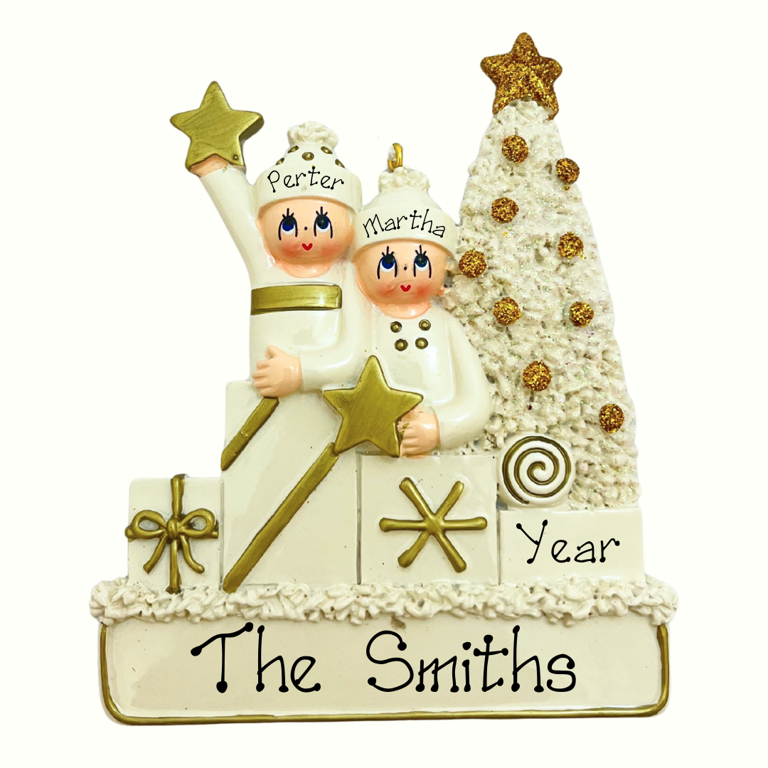 Personalised White Christmas Couple Decoration - NEW