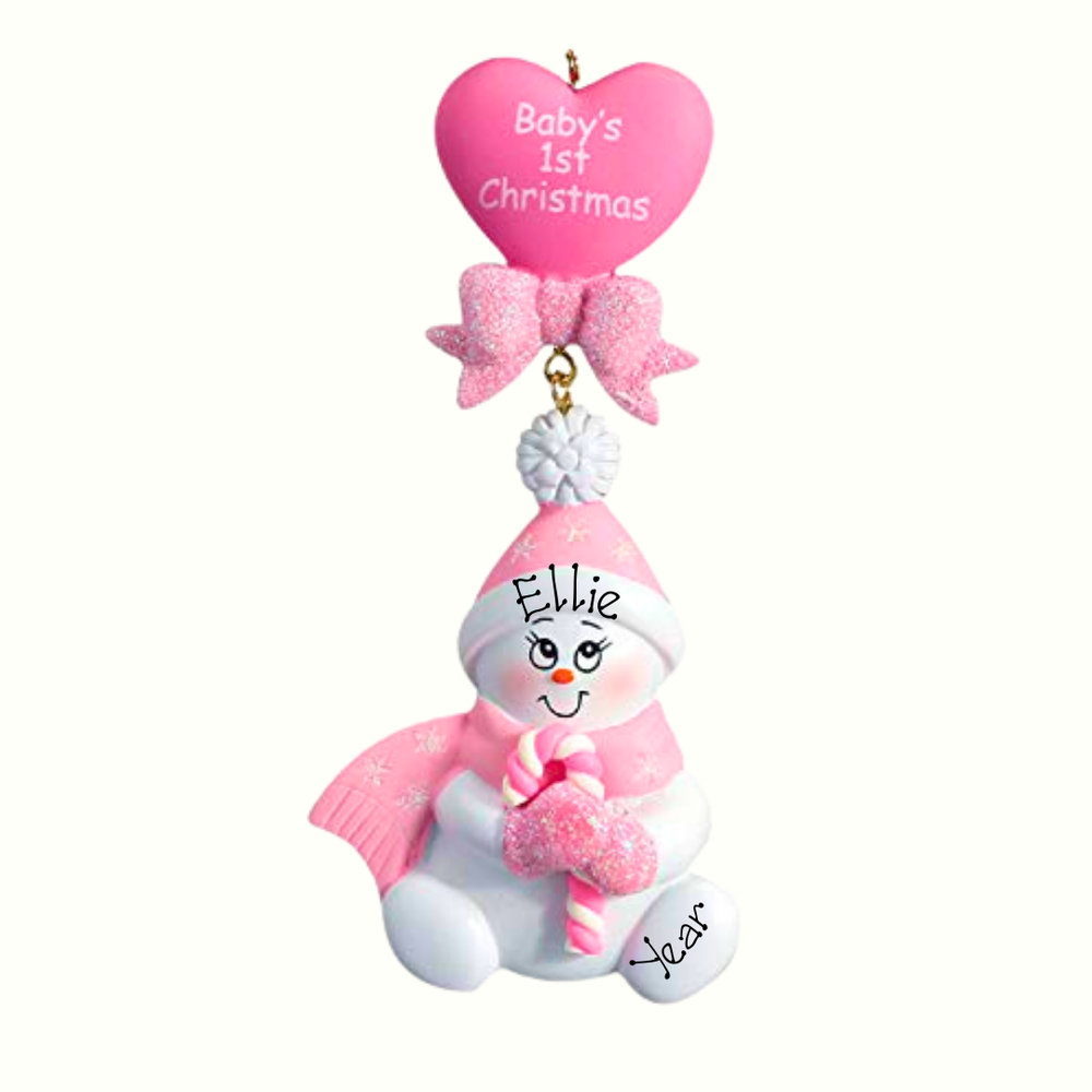 Personalised Baby's 1st Christmas Ornament - Pink Candy Cane