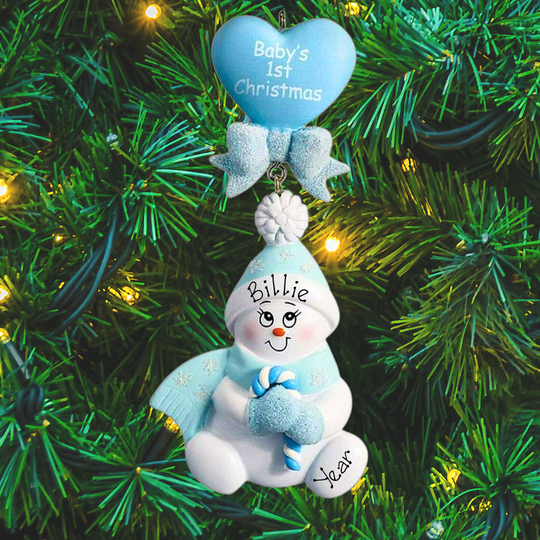 Personalised Baby's 1st Christmas Ornament - Candy Cane Blue