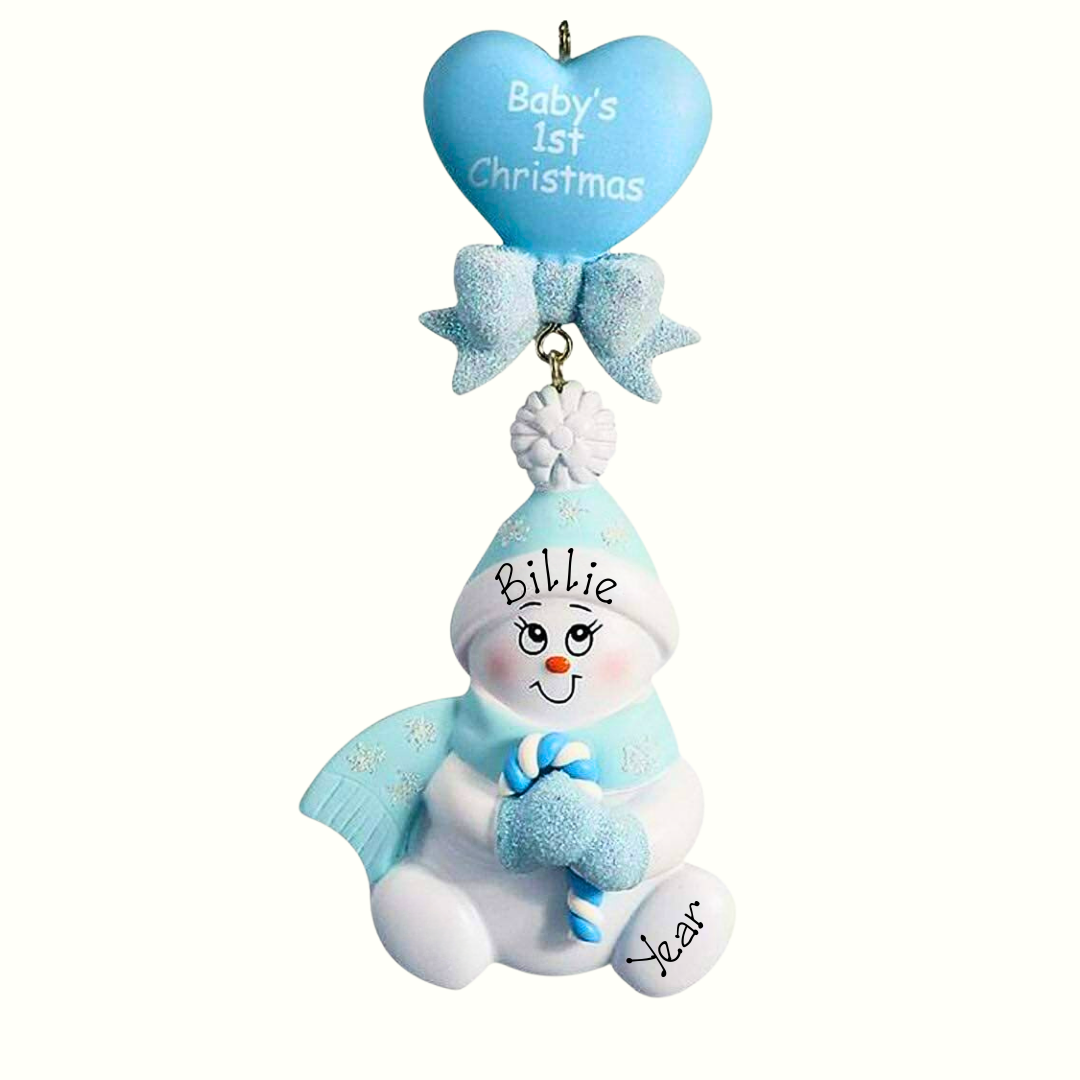 Personalised Baby's 1st Christmas Ornament - Candy Cane Blue
