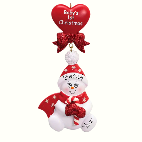 Personalised Baby's 1st Christmas Ornament - Candy Cane Red