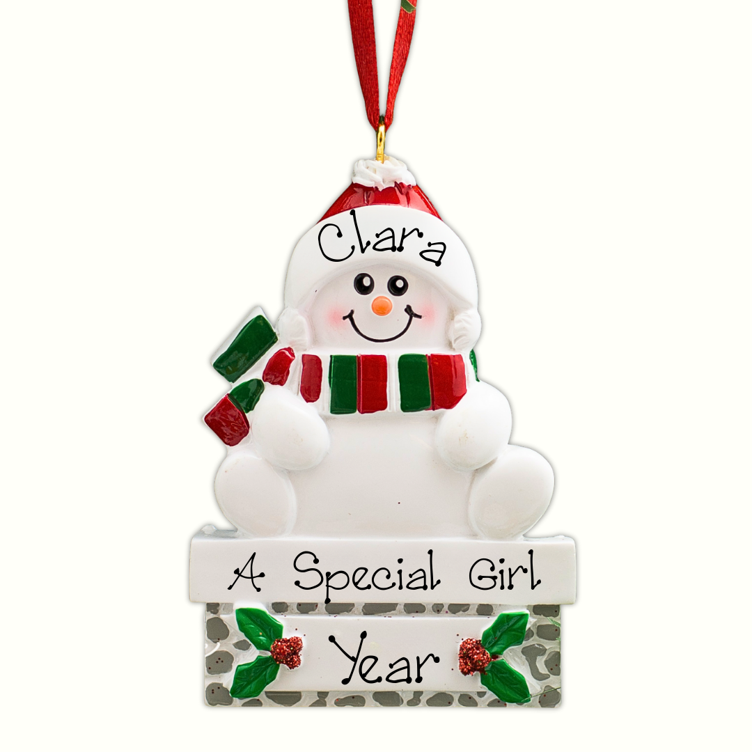 Personalised Christmas Decorations - Snowman on Mantle