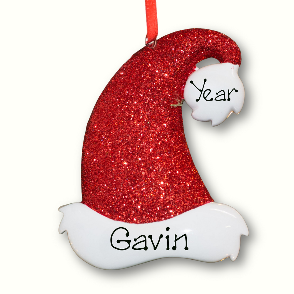 Personalised Christmas Ornament - Glitter Santa Hat