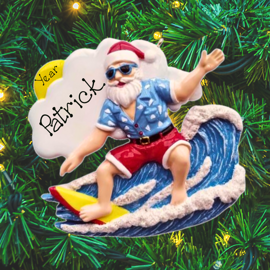Personalised Wavin Surfin Santa Ornament - NEW