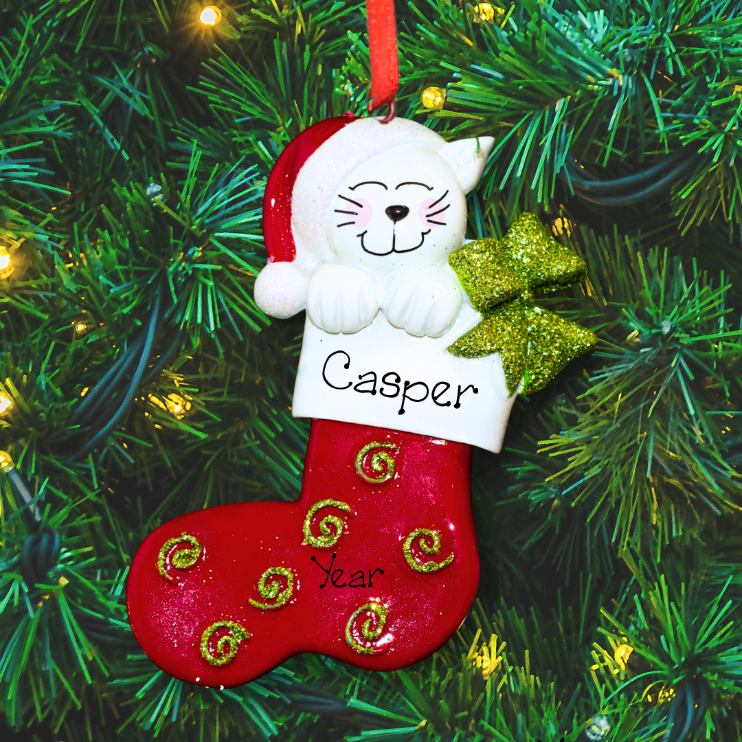 Personalised Christmas Ornament - Cat in Stocking