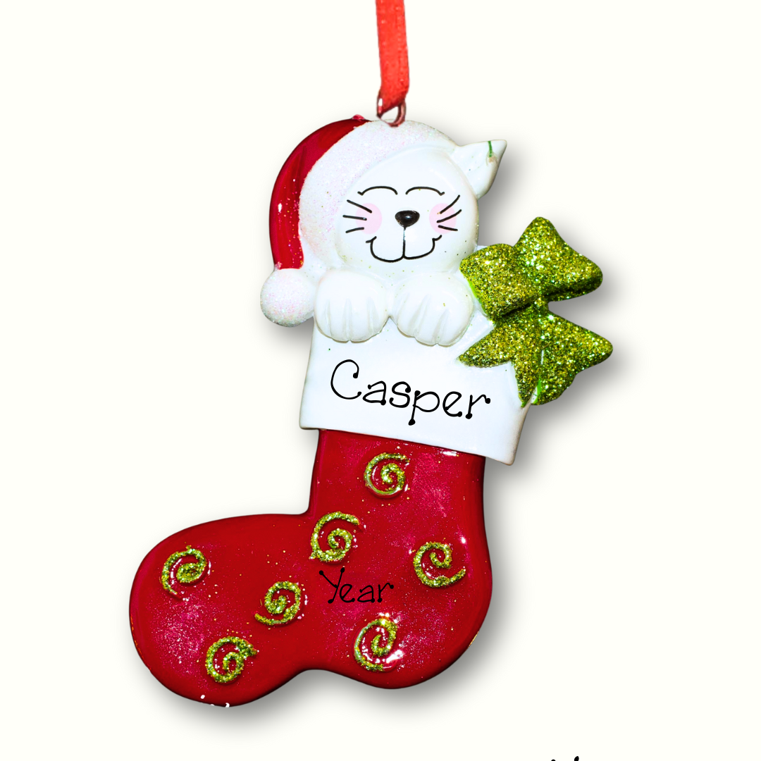 Personalised Christmas Ornament - Cat in Stocking