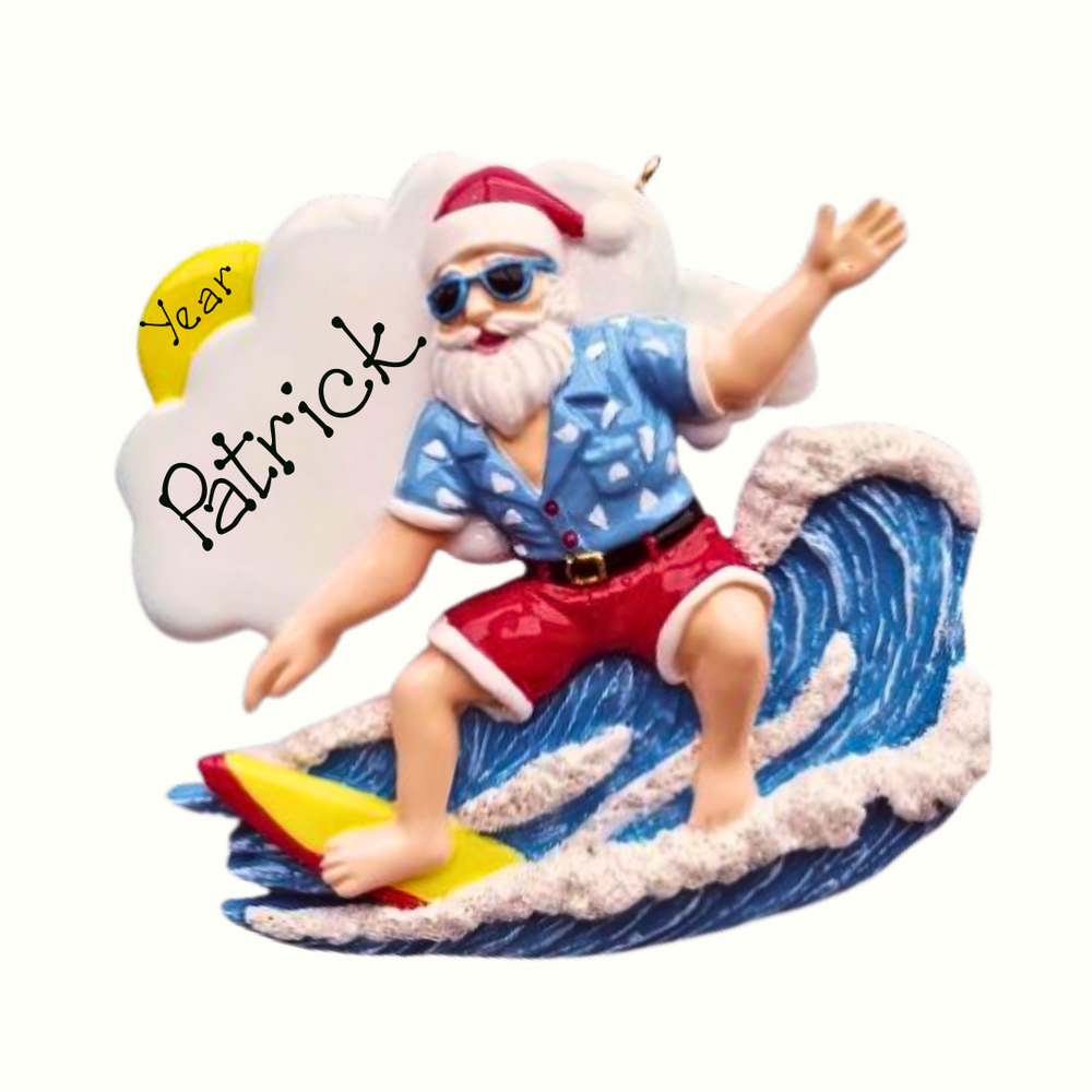 Personalised Wavin Surfin Santa Ornament - NEW