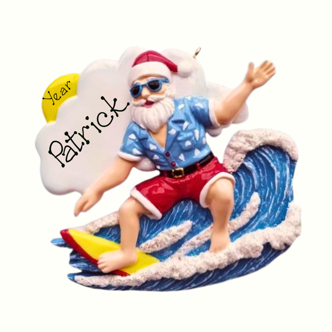 Personalised Wavin Surfin Santa Ornament - NEW