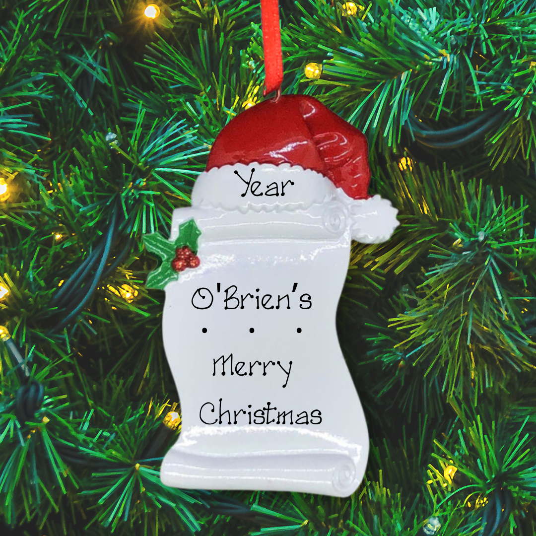 Personalised Christmas Ornament - Santa's Cap Scroll