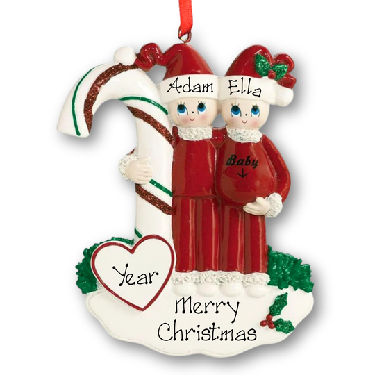 Personalised Christmas Ornament for Couple - Pregnant Candy Cane