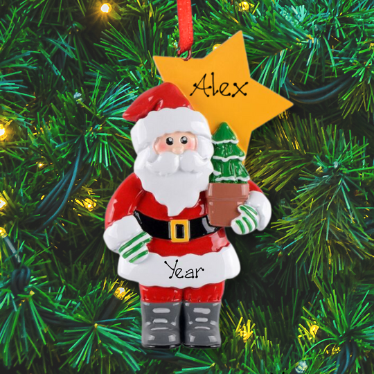 Personalised Christmas Ornament - Santa with Tree & Star