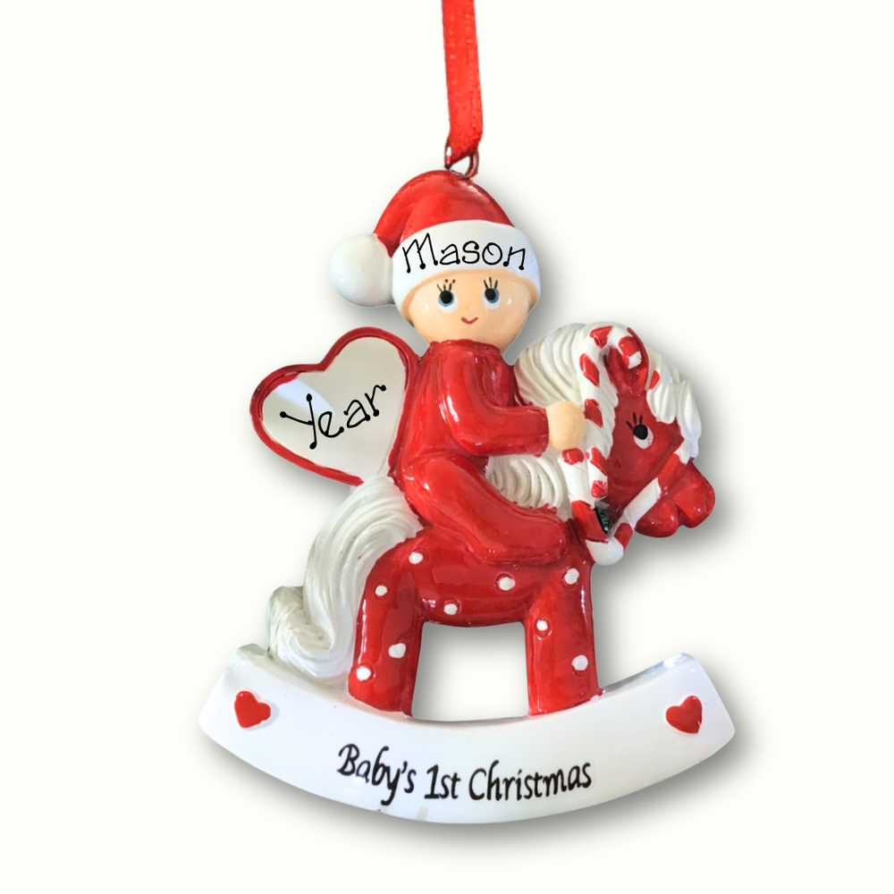 Personalised Baby's 1st Christmas Ornament - RED Rocking Horse
