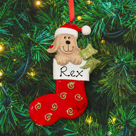 Personalised Christmas Ornament - Dog in Stocking