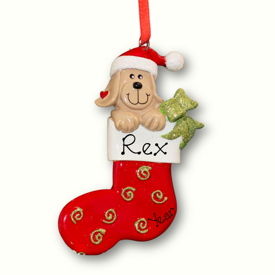 Personalised Christmas Ornament - Dog in Stocking