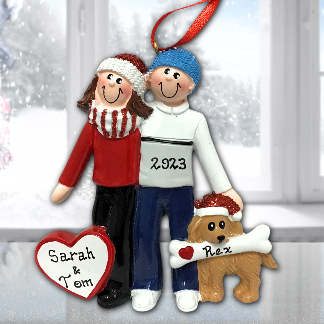 Personalised Christmas Ornament - Couple with Dog