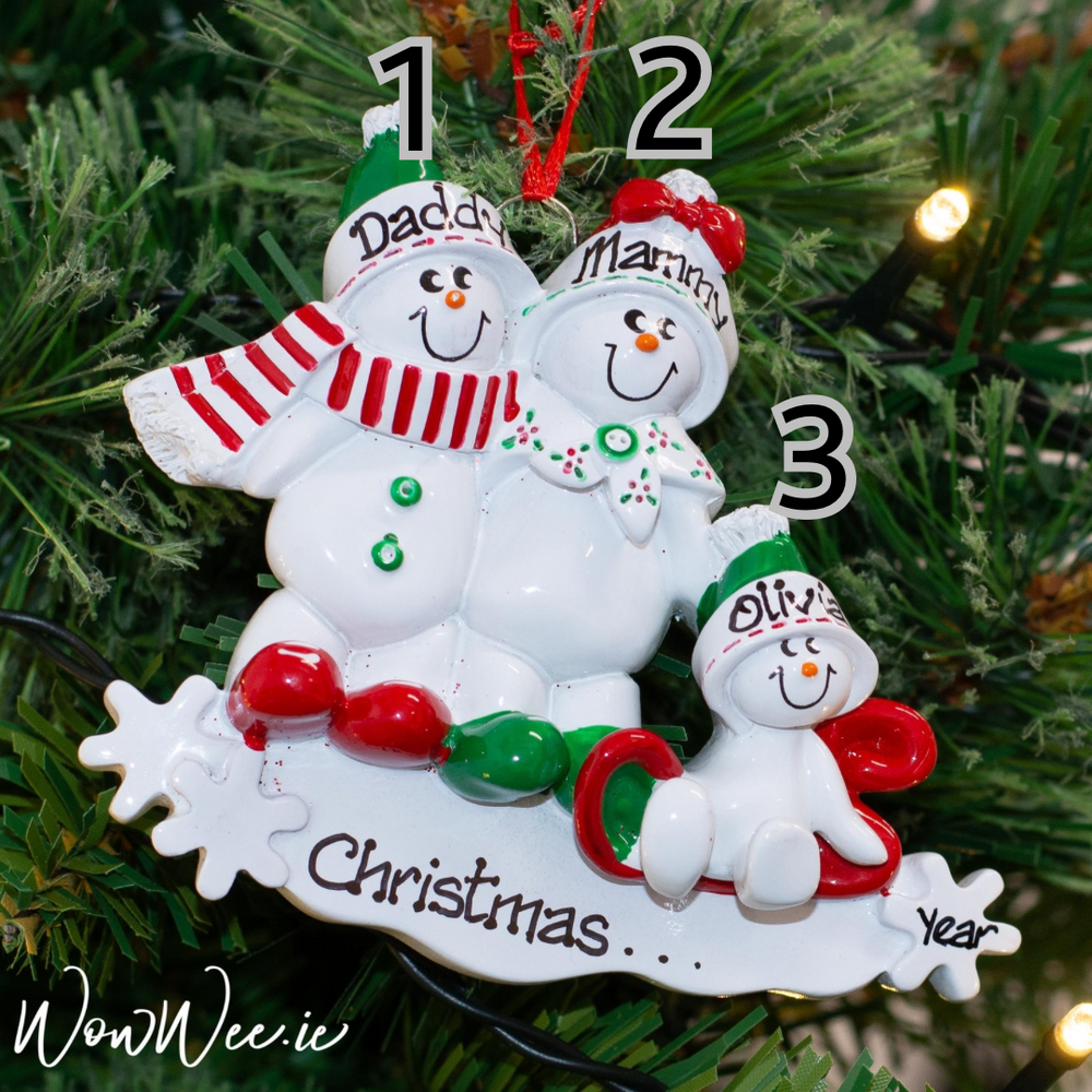 Personalised Christmas Tree Decorations - Snowman Sled 3