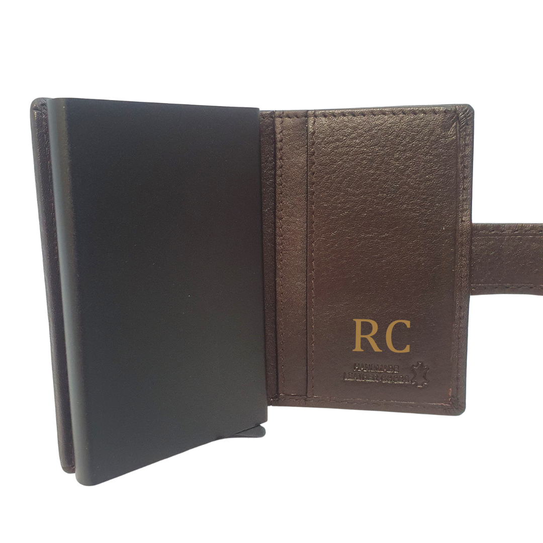 Leather Card Slider Wallet - Dark Brown Colour