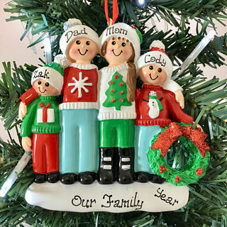 Personalised Christmas Ornament - Ugly Christmas Jumpers Family 4