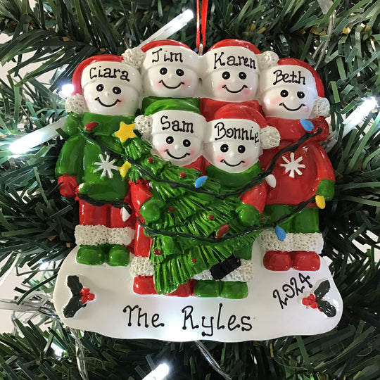 Personalised Christmas Tree Decoration - Frosty Family Tree 6 NEW