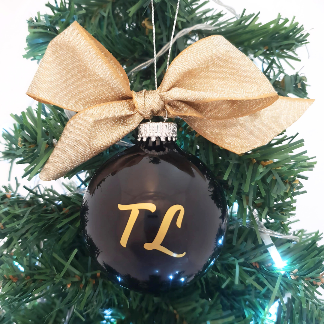 Personalised Luxury Christmas Bauble - Elegant Ebony & Gold - 7cm