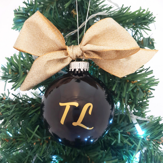 Personalised Luxury Christmas Bauble - Elegant Ebony & Gold - 7cm