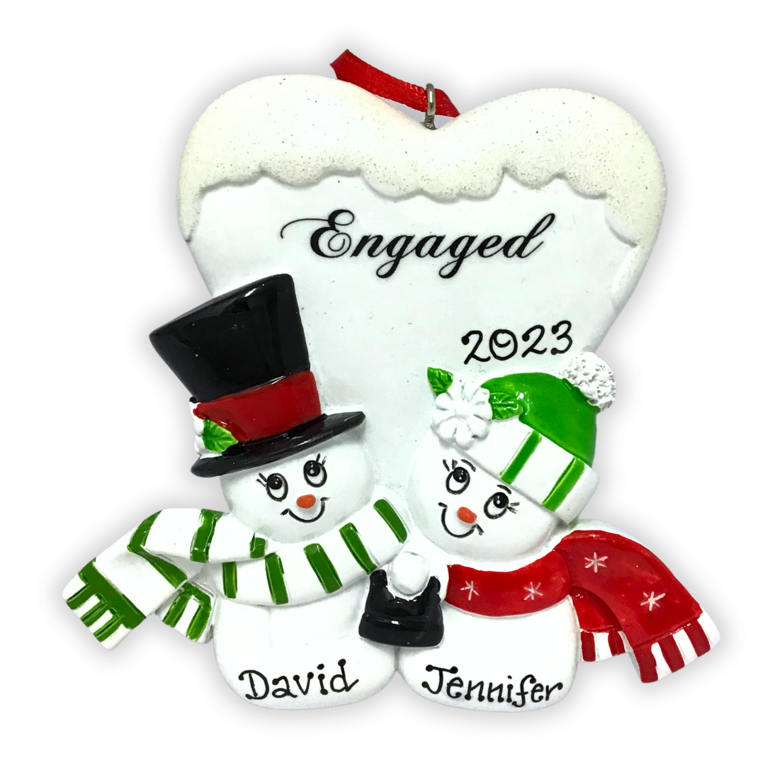 Personalised Christmas Ornament - Engaged Snowman Couple 2024
