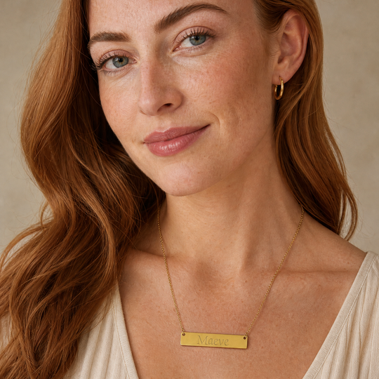 Personalised Gold Necklace - Engraved Flat Bar - Classic