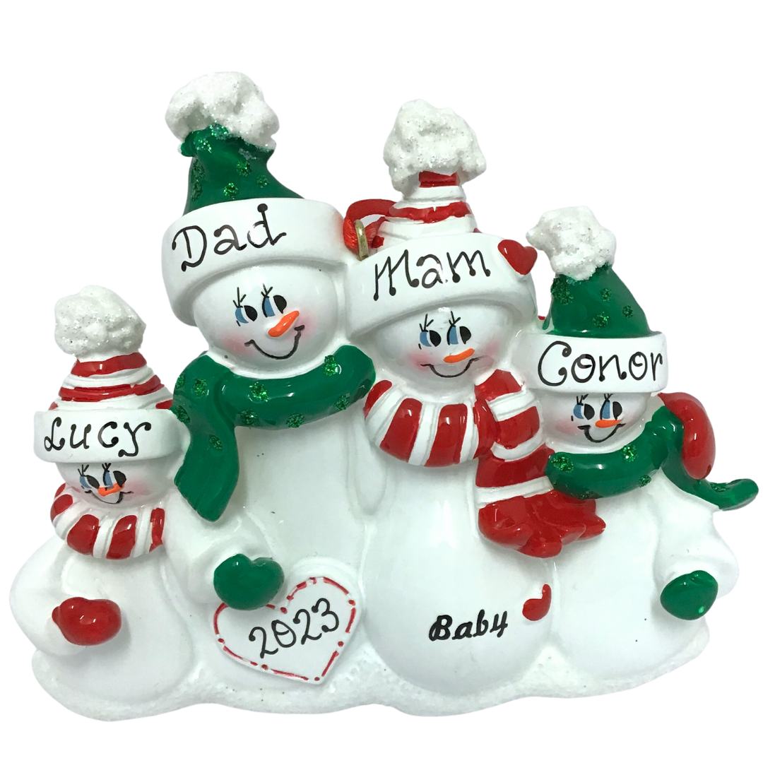 Personalised Christmas Decorations - Expecting Baby Bump Family of 4