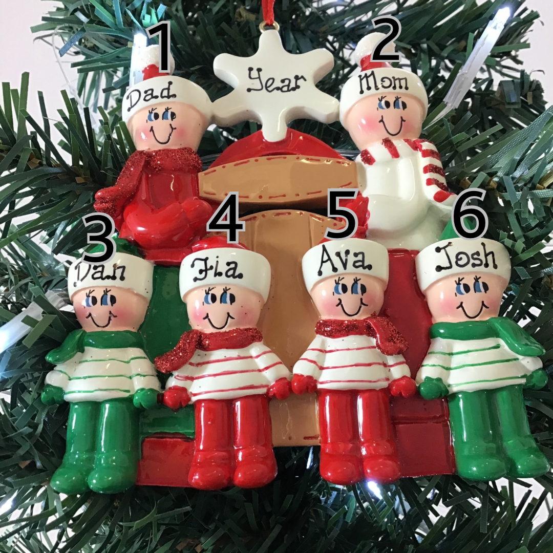 Personalised Christmas Tree Decoration - Sledding Family of 6