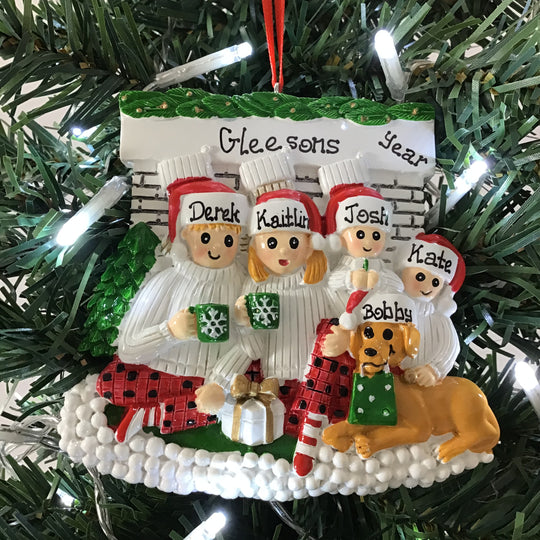 Personalised Christmas Ornament - Paws by the Fireplace Family 4