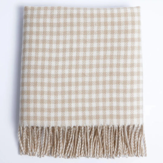 Personalised Foxford Fawn Gingham Lambswool Baby Blanket