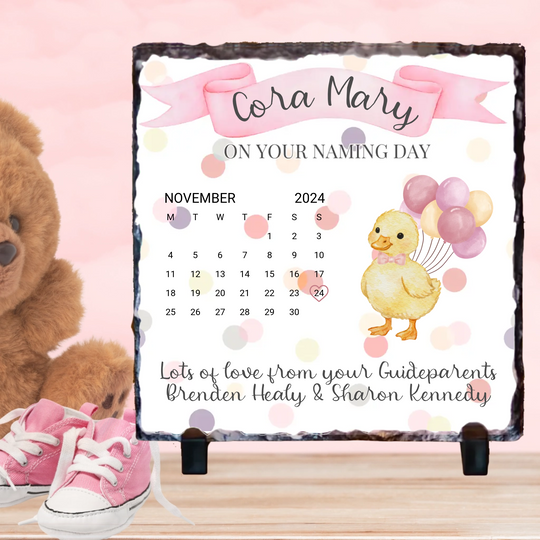 Personalised Naming Day Slate for Girls - Duck