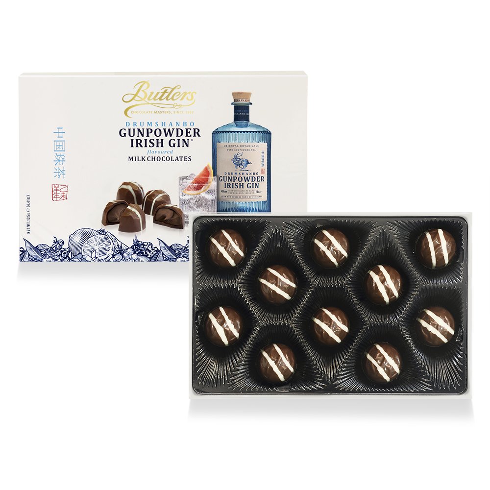 Gin Lover Gift Set - Personalised Gin Glass & Butler's Gunpowder Gin Chocolates