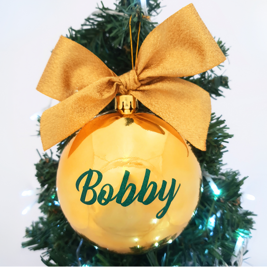 Personalised Luxury Christmas Bauble - Gold & Green Elegance - 10cm