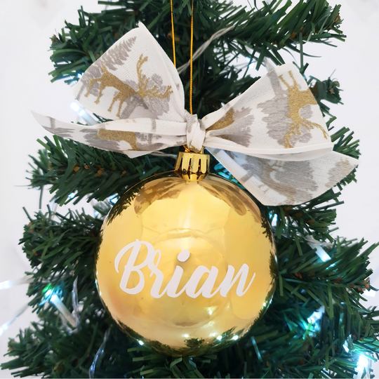 Personalised Luxury Christmas Bauble - Golden Reindeer - 8cm