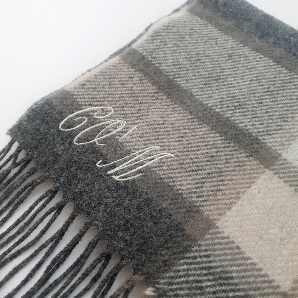 Personalised Foxford Luxury Scarf - Grey Check Border